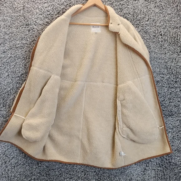 Madewell Women Sherpa Jacket cocoon Coat XSmall Cream Brown Teddy Long - Picture 11 of 12